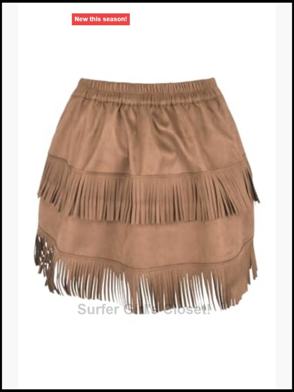 Suede Fringe Mini Skirt Drawstring Bustle Western Cowgirl - Picture 3 of 3